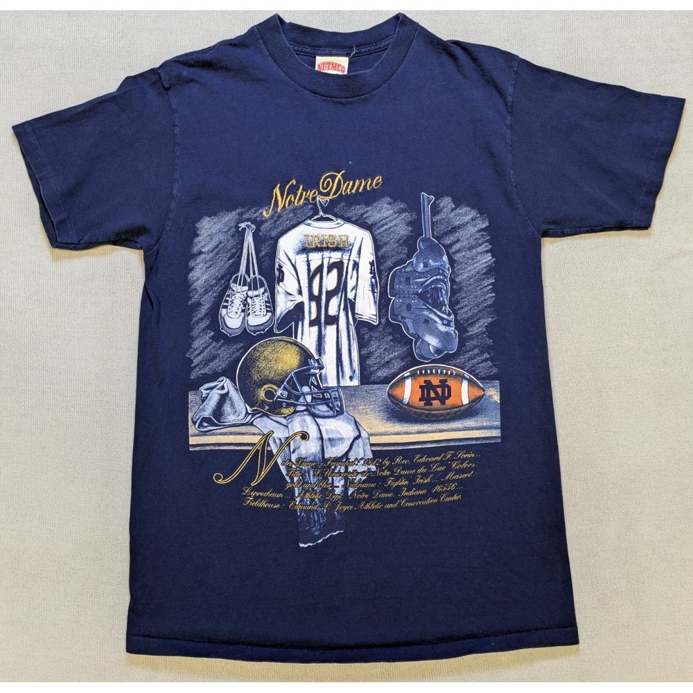 Vintage Notre Dame Shirt Mens Large Blue Football Nutmeg Mills 90s Single Stitch